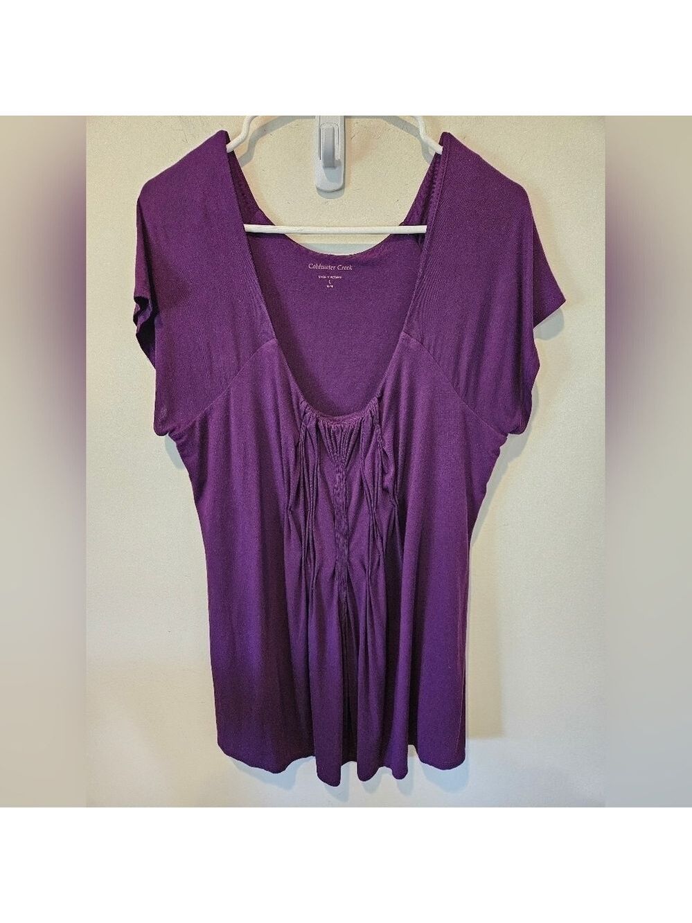 COLDWATER CREEK WOMEN'S PURPLE SHORT SLEEVED DEEP SCOOP NECK TOP SIZE LARGE